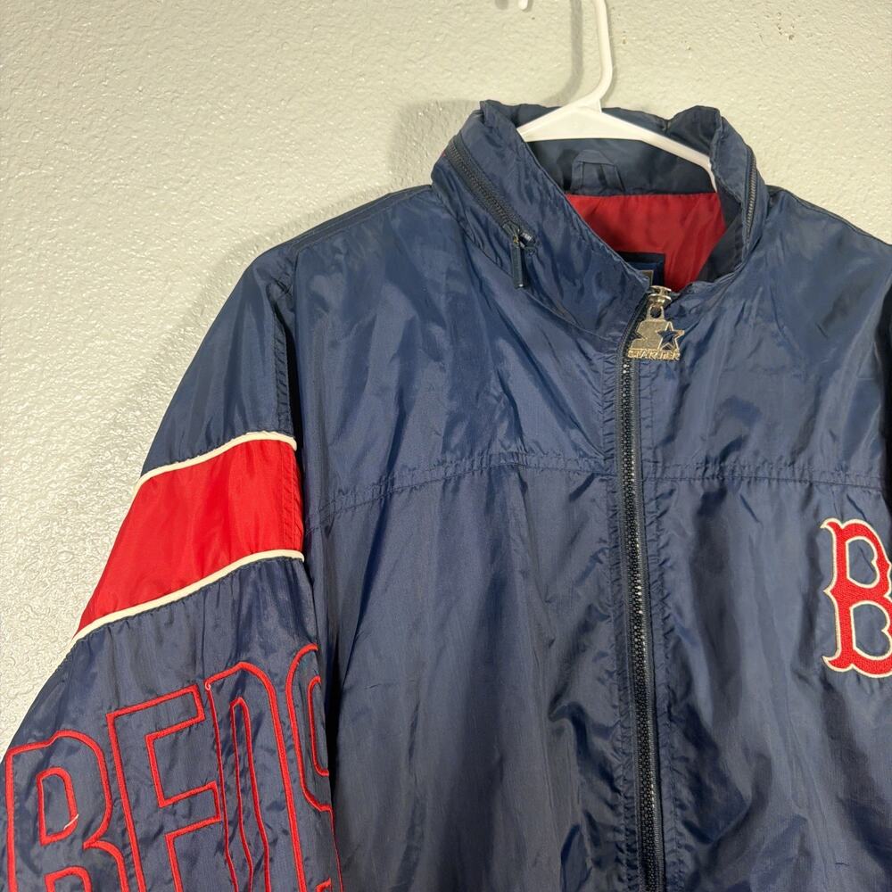 Vintage 90s Starter Full Zip Boston Red Sox Light Weight Windbreaker Jacket L - Picture 5 of 9